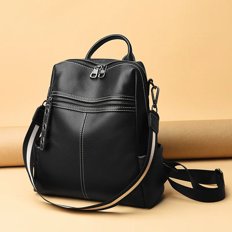 FOXER Genuine Leather Women's Backpack Female Large Capacity Travel Daypack Multi Pockets Anti-theft Shoulder Bags