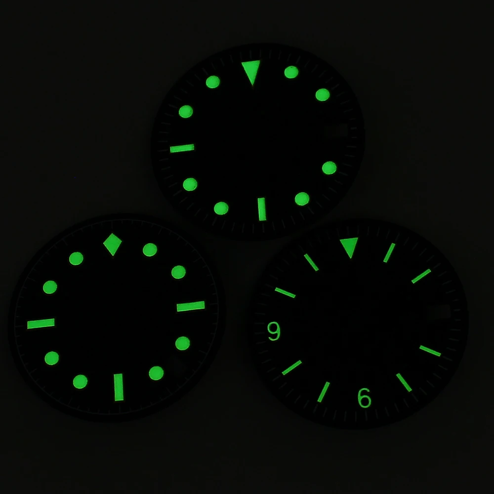 YEJIAOLAN 28.5mm cadran de montre visage Date fenêtre vert lumineux noir pour NH35 NH35A mouvement automatique montre accessoires pièces bricolage