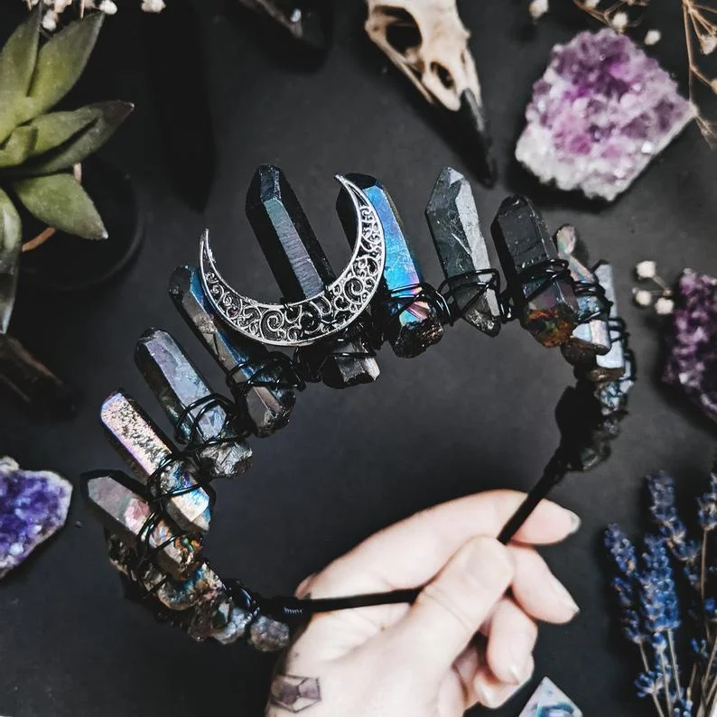 إكسسوارات شعر يدوية الصنع من الأحجار الطبيعية الرمادية، تاج كريستالي للزينة وفقًا للفنغ شوي، مجوهرات إبداعية عصرية #5