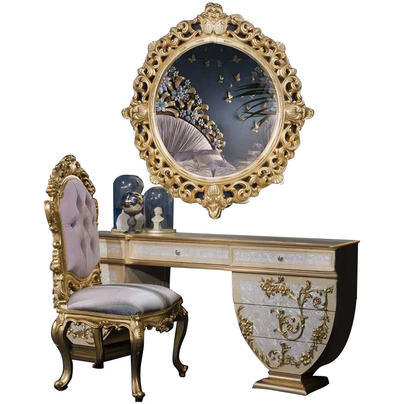 

European carved dresser bedroom princess makeup table cabinet stool combination French furniture villa furniture