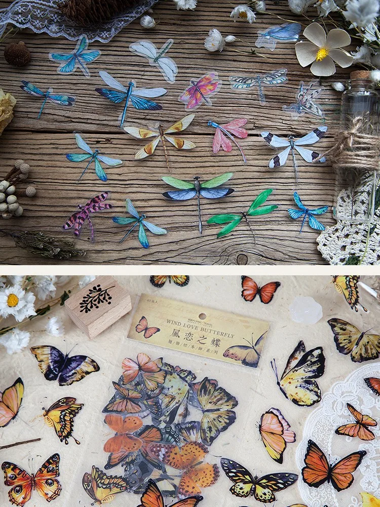 40PCS/packet Butterfly Pocket DIY, PVC Craft Sticker Notebook Diary DIY Decoration