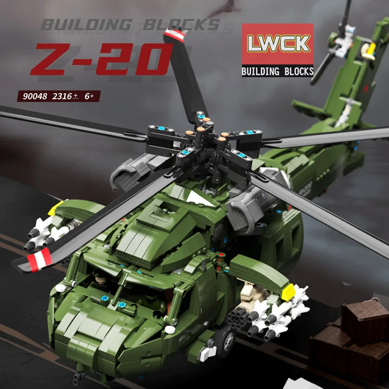 2316pcs MOC Z-20 Military Helicopter Building Blocks Model Aircraft Bricks Assembling Toys for Children Birthday Gift Set