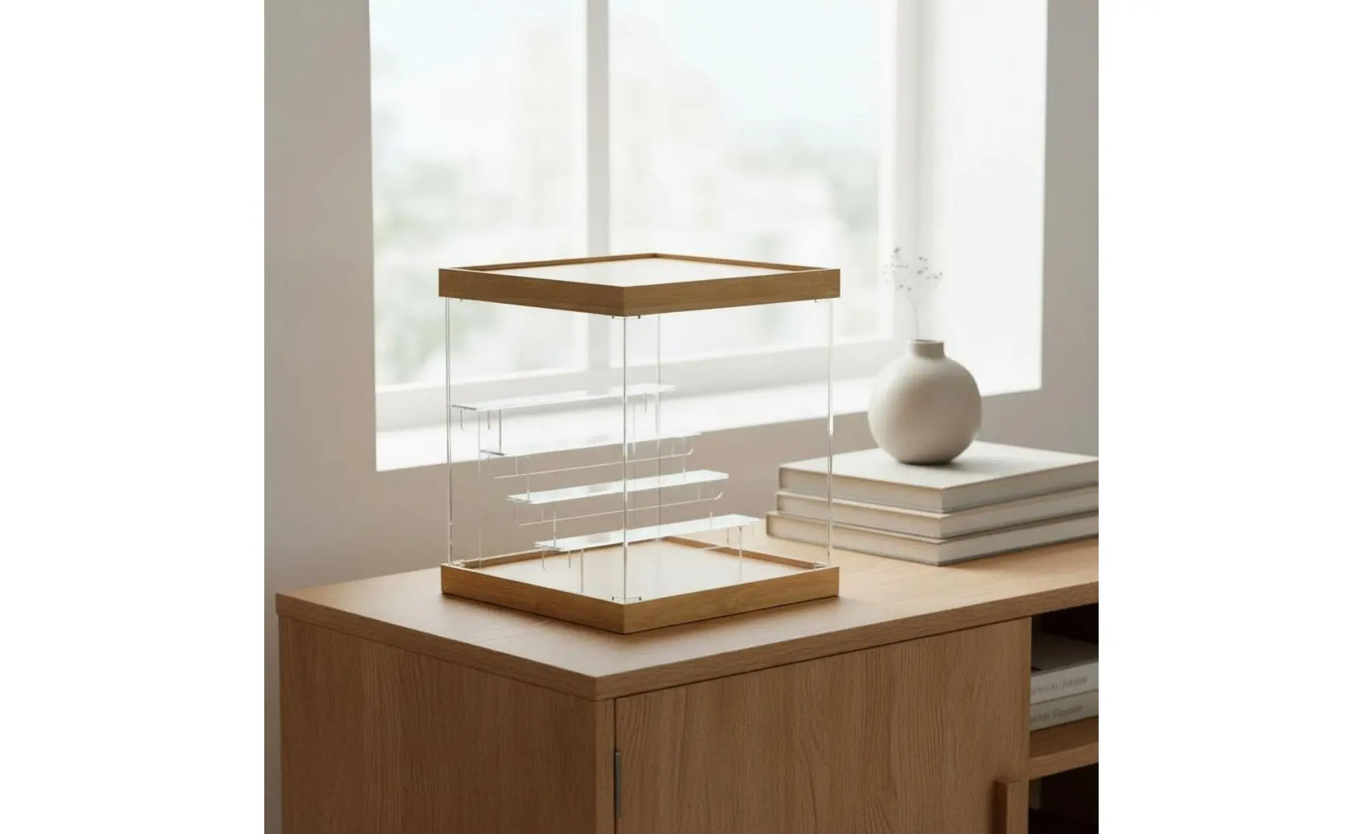 Blind Box Display Stand Dustproof Wood Acrylic Shelf for Collector Room Blind Box Display Stand Dustproof Wood Acrylic Shelf for Collector Room