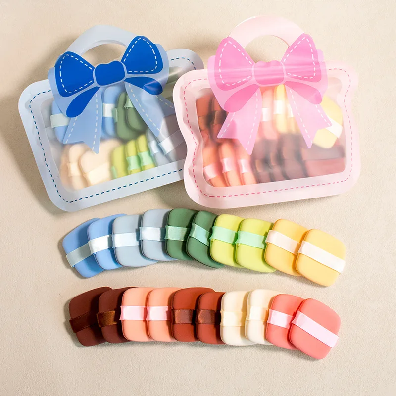 Paquet de 10 Macaron bouffées profilées double face, sec et humide, double usage, coussin d'air sans poudre douce/spécial pour fond de teint liquide