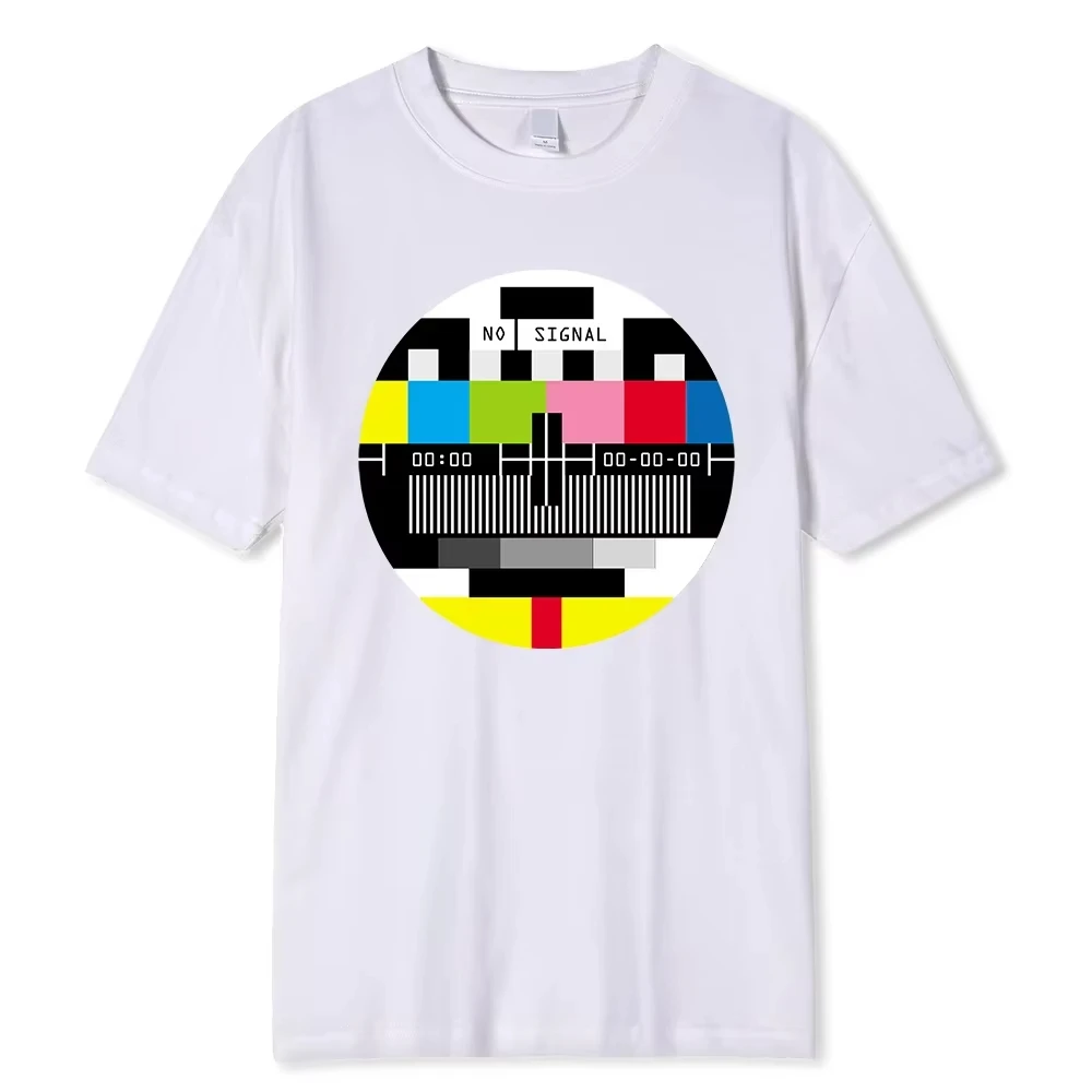 Unisex T‑shirt No Signal TV Test Pattern Graphic Tee Crew Neck Short Sleeve Retro Vintage Television Color Bar Print Casual Top