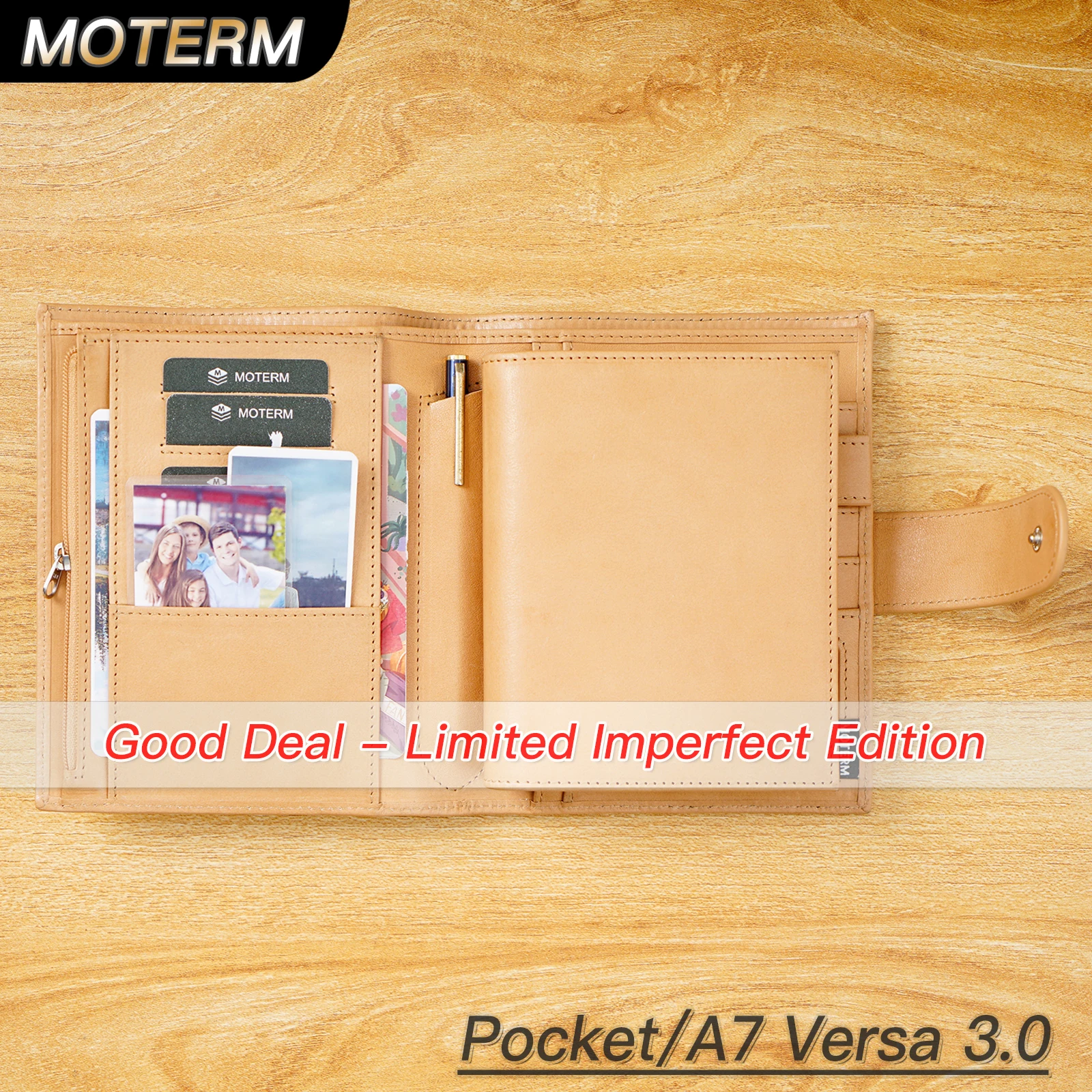 Limited Imperfect Moterm Pocket Versa Rings Planner a pieno fiore conciata al vegetale con portafoglio da 19 mm Agenda multifunzionale