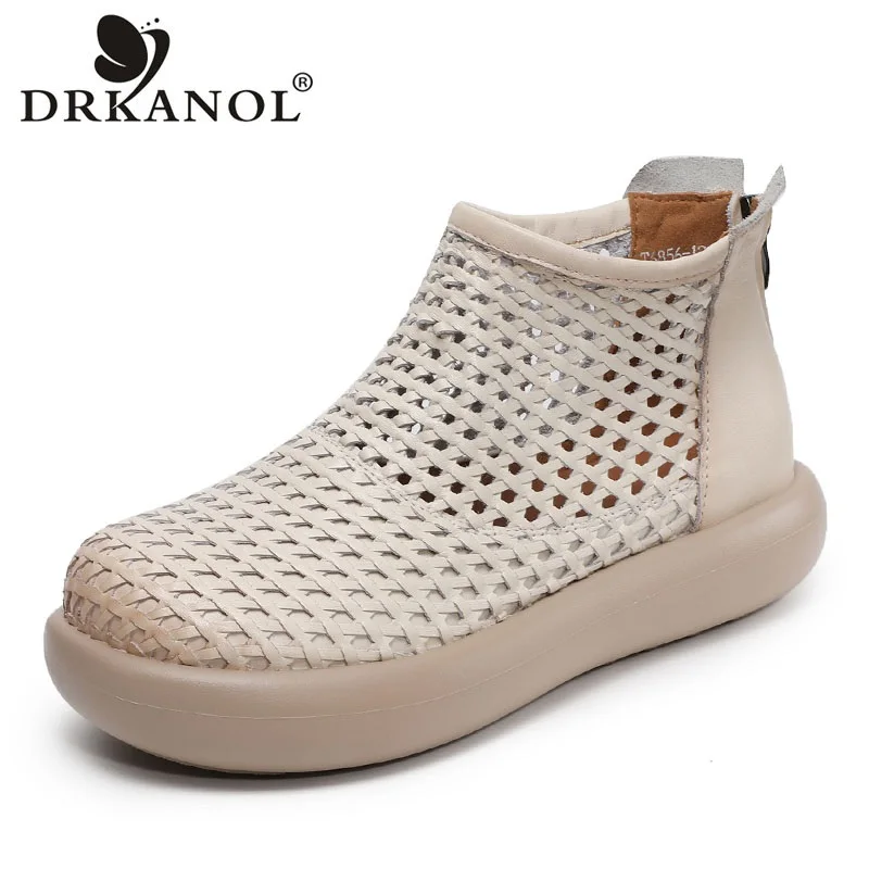 

Женские летние ботинки DRKANOL из натуральной кожи, с перфорацией, дышащие, на молнии сзади, на плоской платформе, легкие, до щиколотки