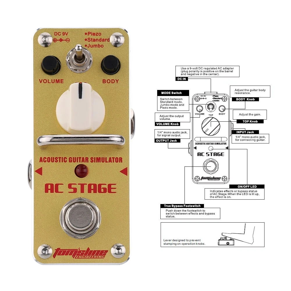 Aroma AAS-3 Acoustic Simulator Mini Size Guitar Effect Pedal Mini Single Effect with True Bypass True Bypass Footswitch Board