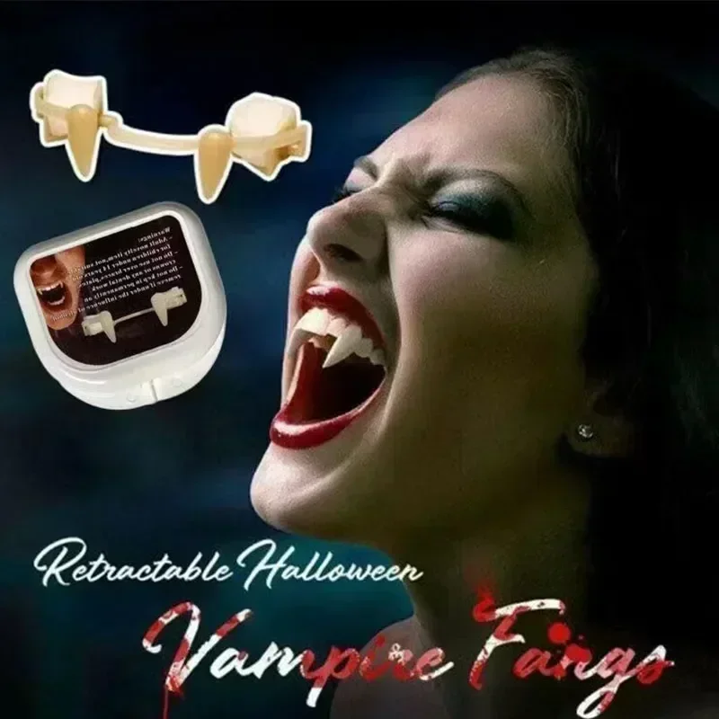 Colmillos retráctiles para Halloween, accesorios de mascarada para fiestas navideñas, dientes de zombis, pequeño tigre, vampiro, tirantes para dentaduras postizas