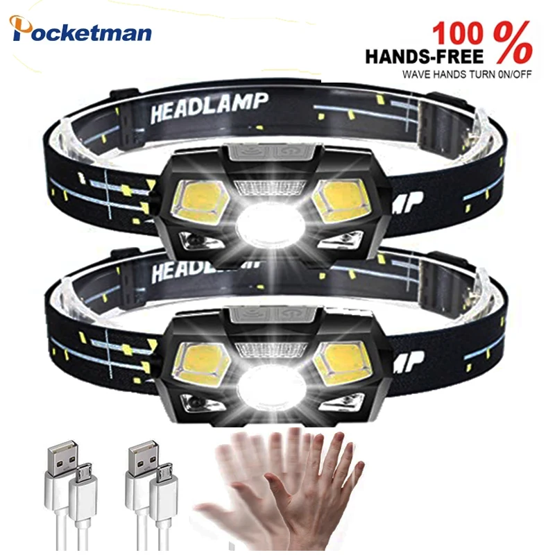 

IR Motion Sensor LED Headlamp USB Rechargeable Headlight Waterproof Head Lamp Ultra Bright LED Head Flashlight Head Light