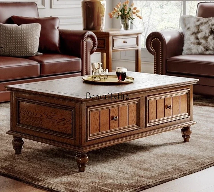 

04American-style Solid Wood Coffee Table Modern Minimalist Small Apartment Vintage Tea Table