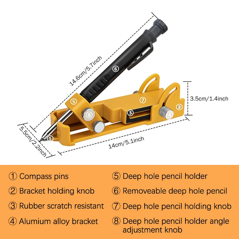 Wielofunkcyjne narzędzie do rysowania Ołówek budowlany DIY Obróbka drewna Scribe Gauge Scriber Compass Contour Line Maker Narzędzie pomiarowe