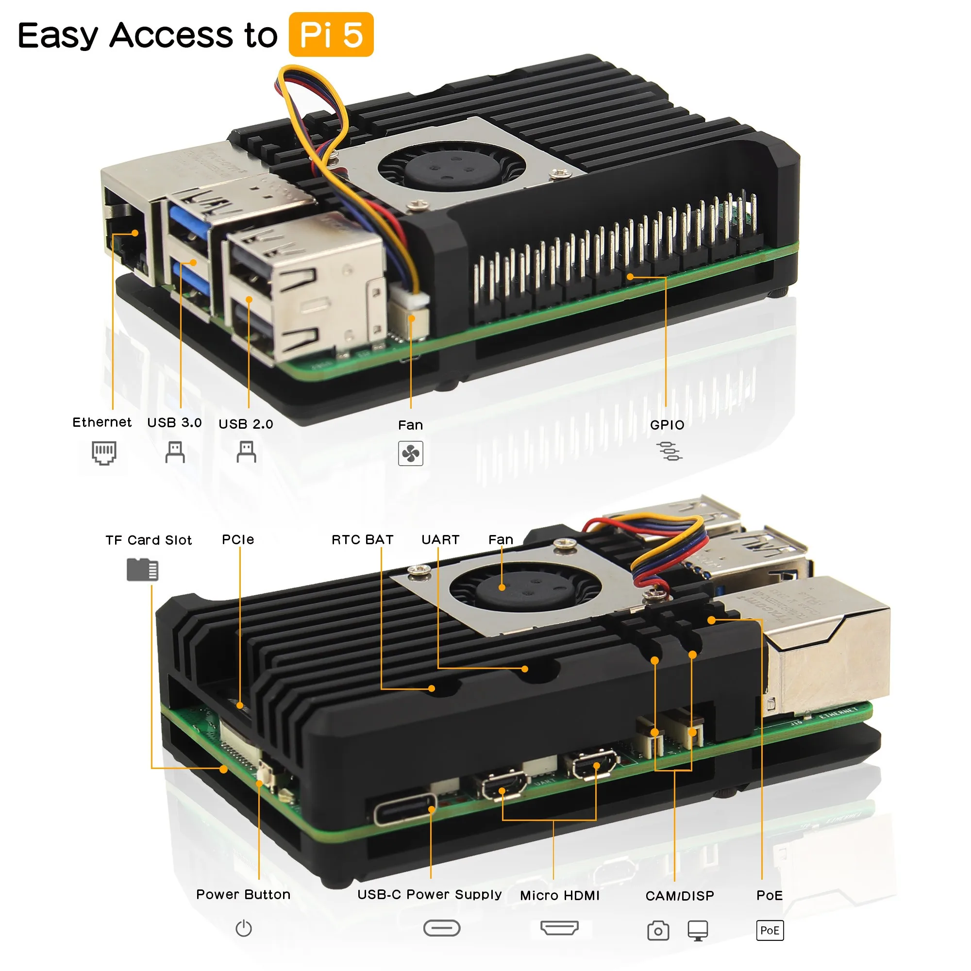 Raspberry Pi 5 Case with Cooling Fan  | Aluminum Alloy Armor Shell Enclosure for Pi 5