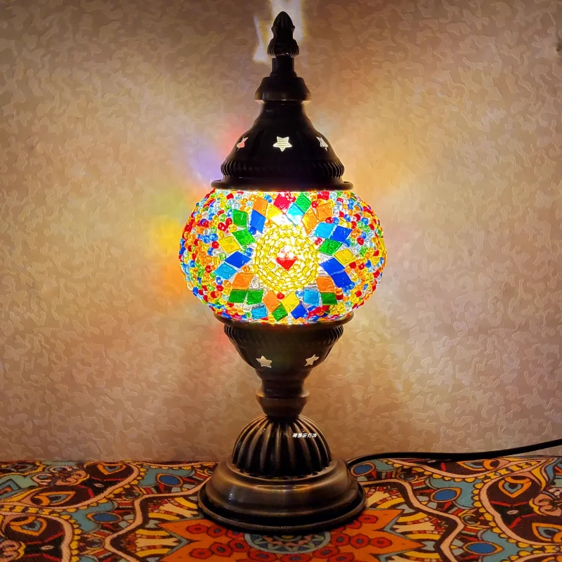 

Night Light Decoration Spherical Glass Romantic Bed Lamp Turkish Mosaic Table Lamp Art Handmade LED Material
