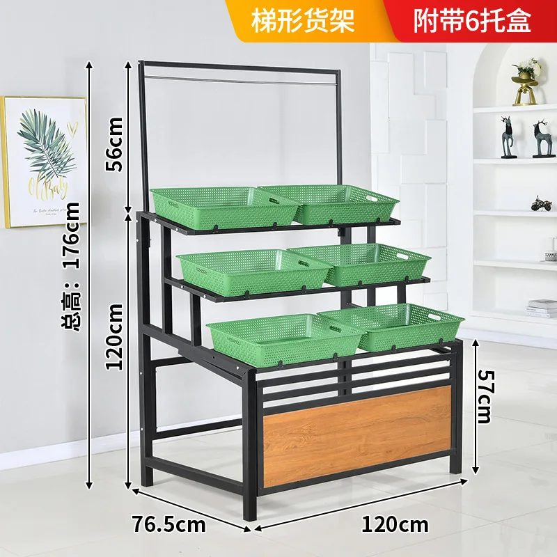 

Supermarket fruit and vegetable shelves Steel and wood Display Fruit convenience store display shelves Multi-lay