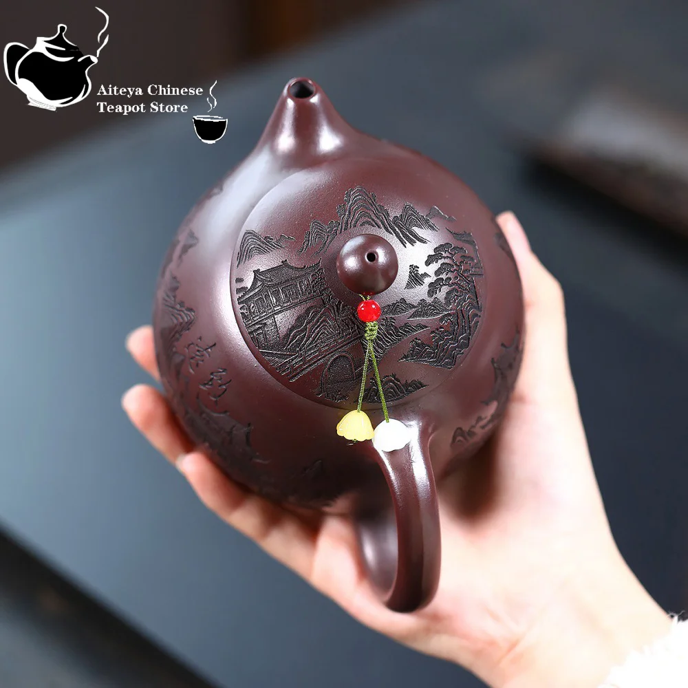 

Чайник из фиолетовой глины Исин большой емкости, оригинальная руда, древняя медь, черная глина, яйцо дракона, чайный сервиз кунг-фу, китайский чайник