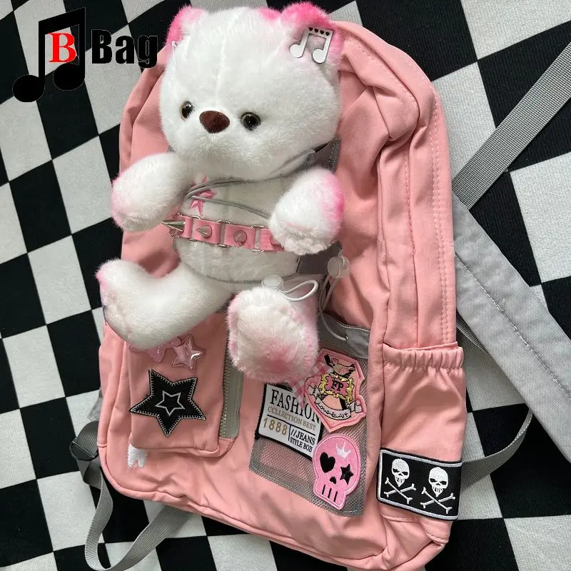 حقيبة ظهر نسائية Y2k Itabag Bear حقيبة يد ذات سعة كبيرة بتصميم قوطي رائع وردية هاراجوكو بانك حقائب مدرسية يابانية