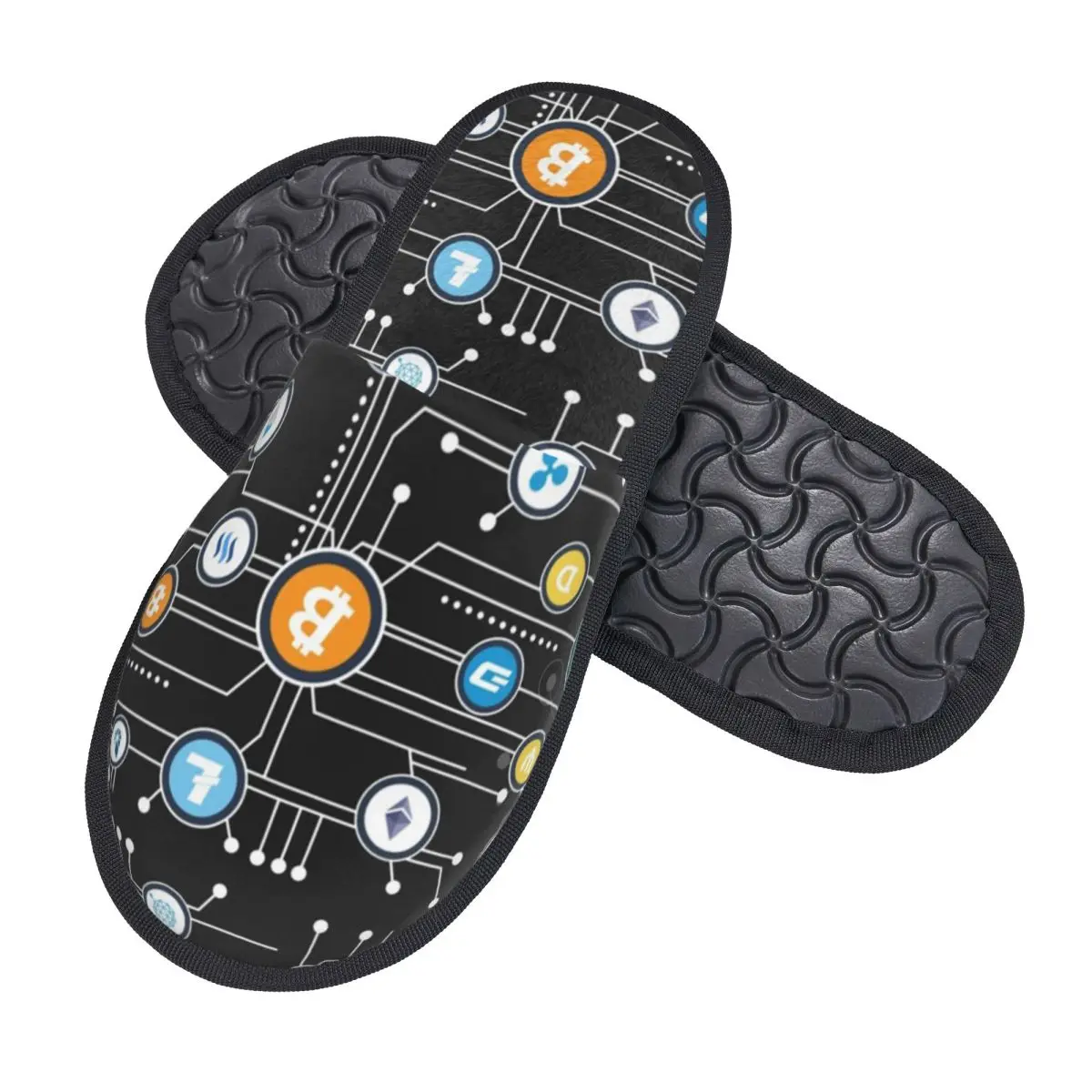 Custom Women Cryptocurrency Bitcoin Altcoin Blockchain House Slippers Soft Warm Memory Foam Fluffy Slipper Indoor Outdoor Shoes