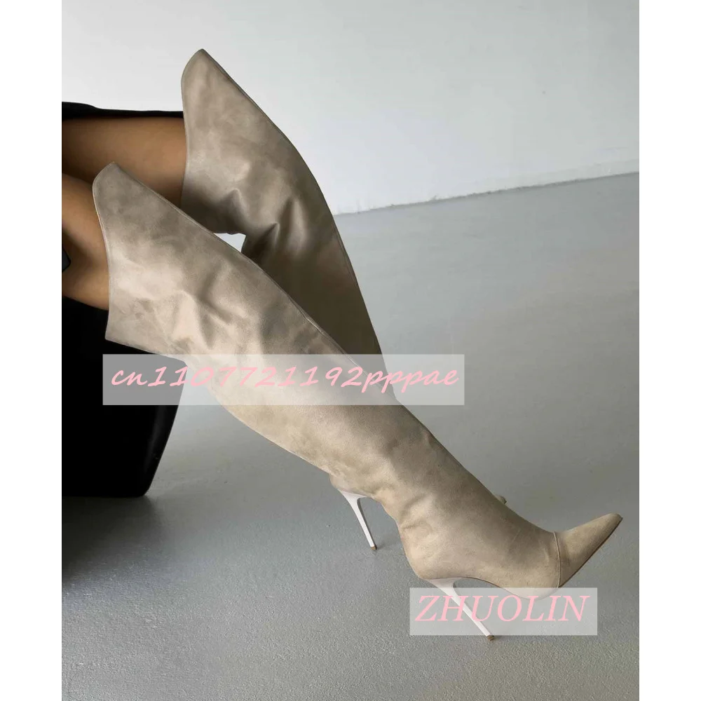 Women'S Retro Stiletto Over-The-Knee Boots Winter Windproof Matte Pointed Toe Girls Boots T-Stage Show Big Size Long Boots 46