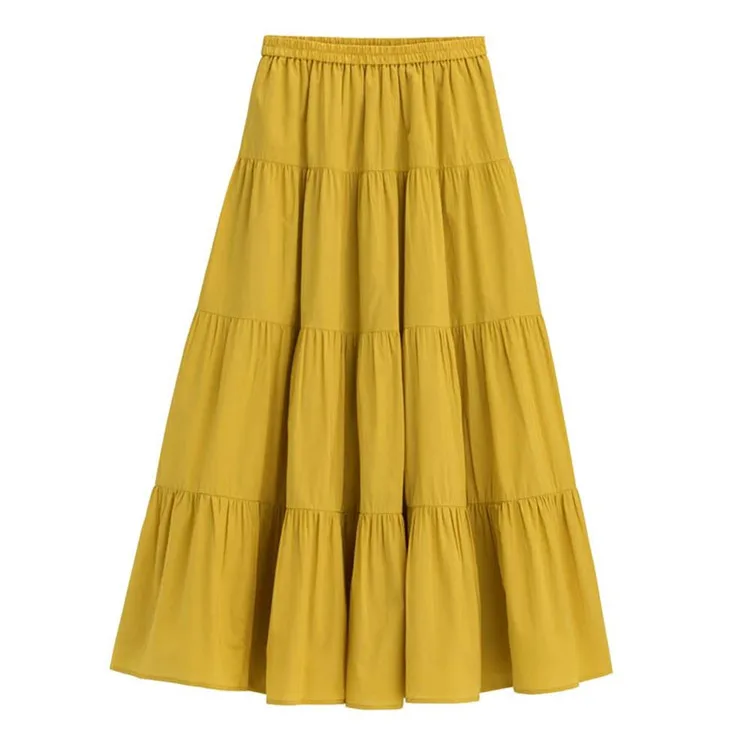 بالإضافة إلى حجم الأزرق الأحمر الأرجواني الأصفر الخريف ماكسي خمر التنانير، التنانير القطنية خمر حلوة، تنورة كشكش طويلة أنيقة #5