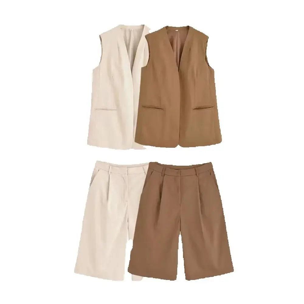 

Новые осенние женские свободные жилеты с v-образным вырезом в европейском и американском стиле, шорты с высокой талией