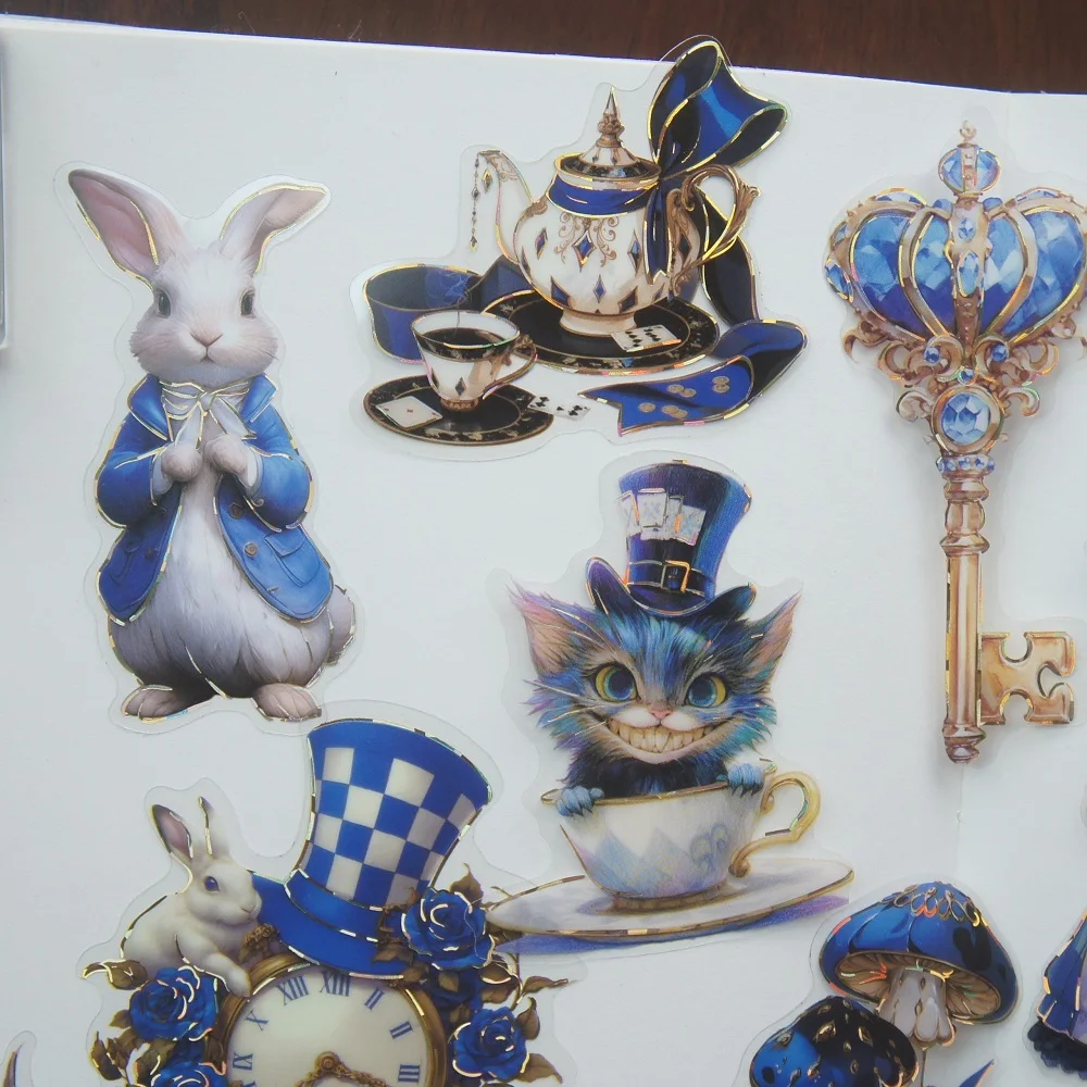 15 قطعة خط الذهب خرافة أليس قصة الشطرنج موضوع بولي كلوريد الفينيل ملصق هدية علامة الديكور سكرابوكينغ ملصق يدوي الصنع