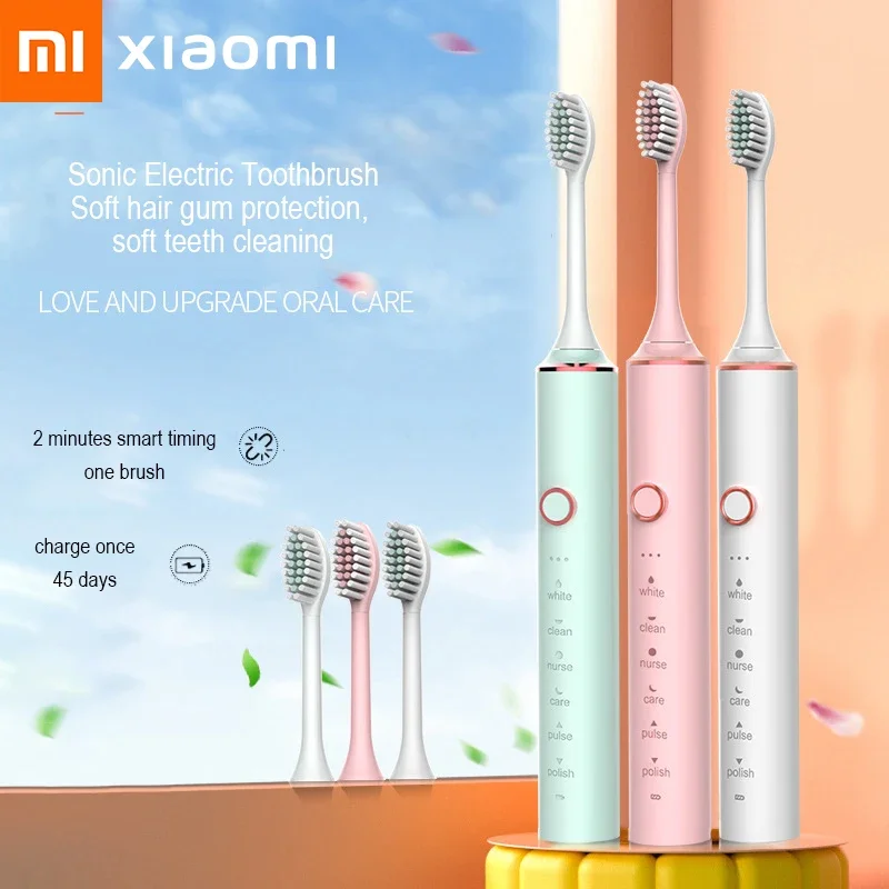 Xiaomi Youpin Sonic Electric Toothbrush USB Fast Charging Toothbrush Smart Timer Rechargeable Toothbrushes Replacement Heads Set