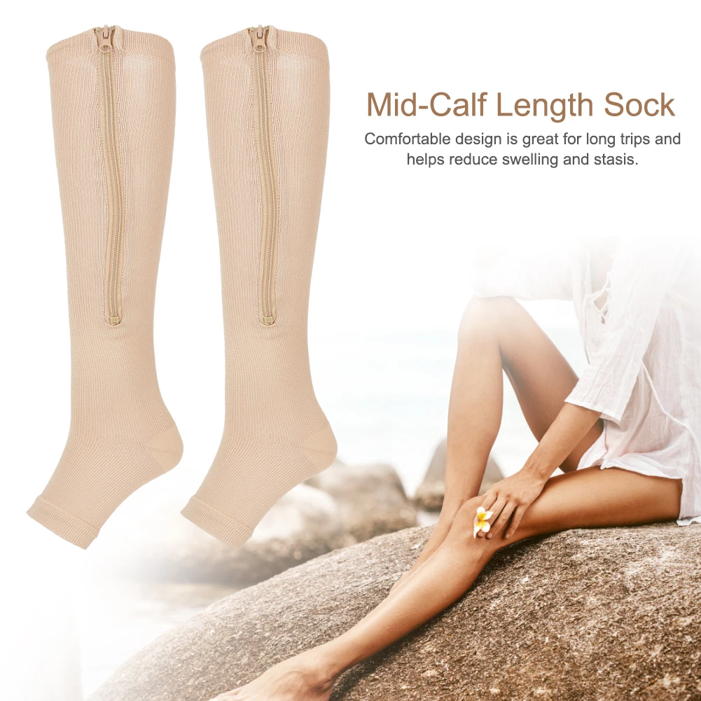 

1Pair Anti-slip Zipper MidCalf Length Sock Compression Vein Elastic Stockings Slim Leggings Stretch Socks Open Toe Various Sizes