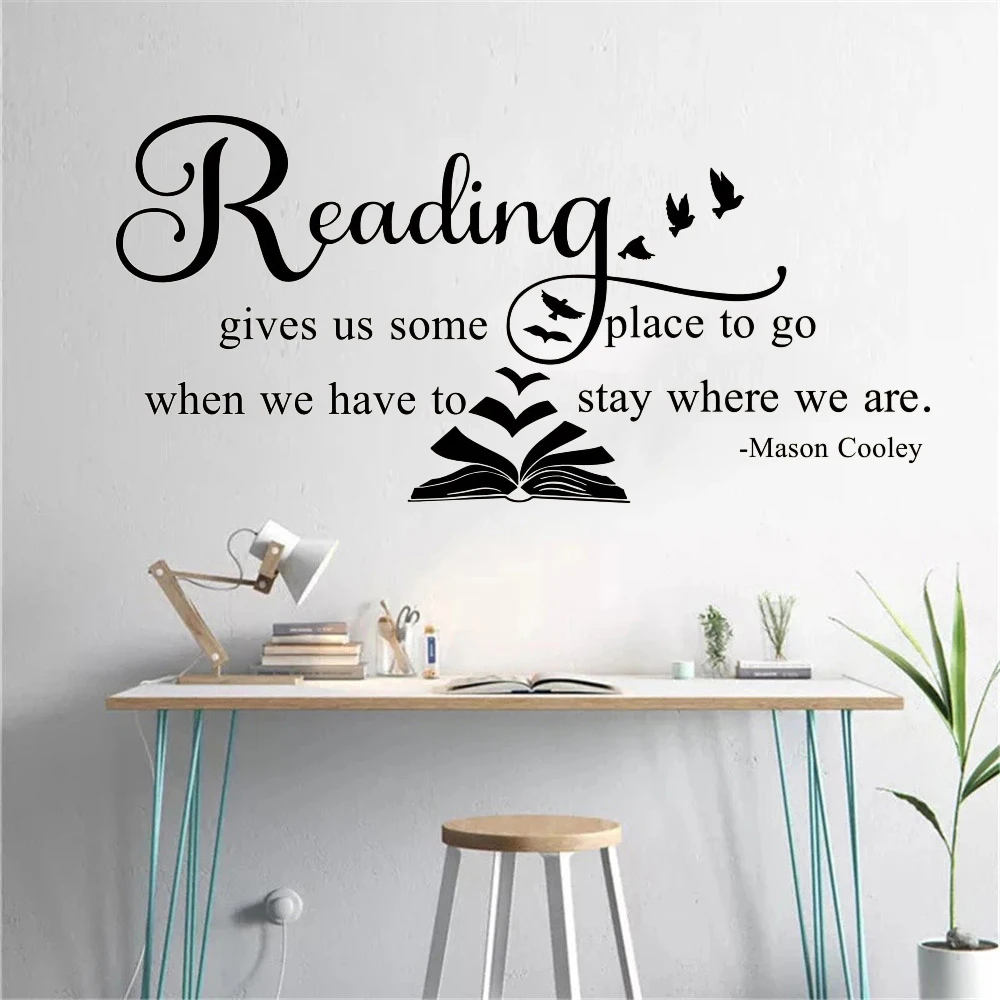 Reading Give Us Some Place To Go Wall Sticker Library School Classroom Teacher Read Book Inspirational Quote Wall Decal Vinyl