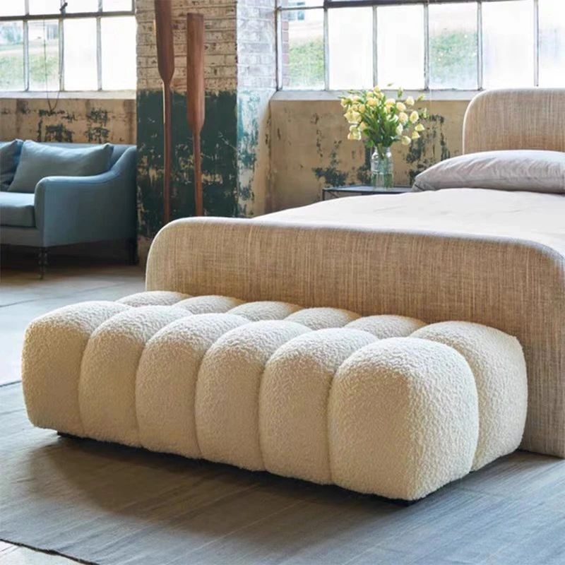 French Cream Wind Light Luxury Hotel Entrance Clothing Store Lamb Fleece Sofa Cloakroom Stool Bedroom Bedroom End Shoe Change St