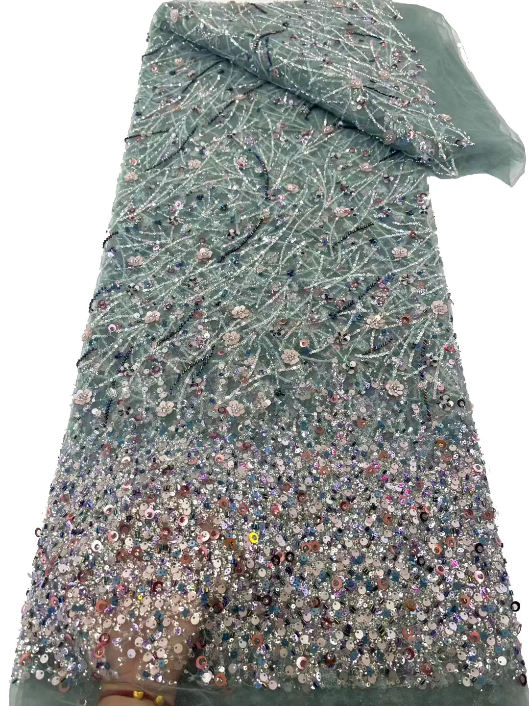 

New heavy multi-color beads three-dimensional small bead tube embroidery, European and American fashion evening dress