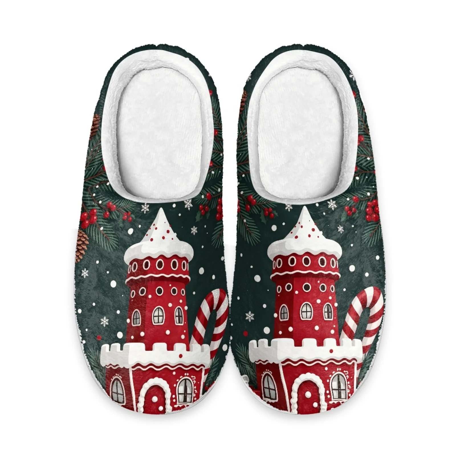 PENSTROLL Christmas Candy Castle Full Toe Plush Slippers Memory Foam Slipper for House Cozy Slides For Healthcare Workers