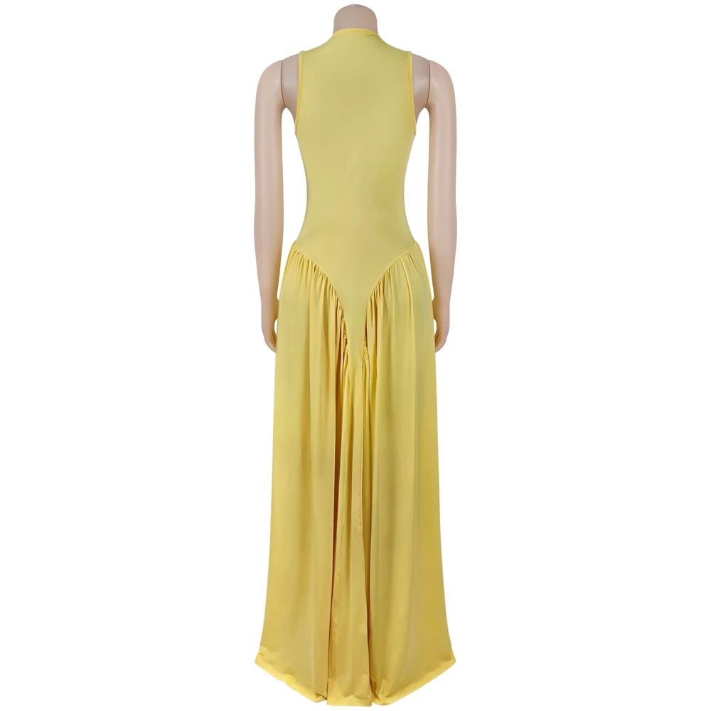 Modische Damenkleider Elegantes Ärmelloses Maxikleid mit Rundhalsausschnitt, Fließendem Stoff und Raffungen für Sommer 2026, Hochzeitsgäste und Urlaub – Detail 13