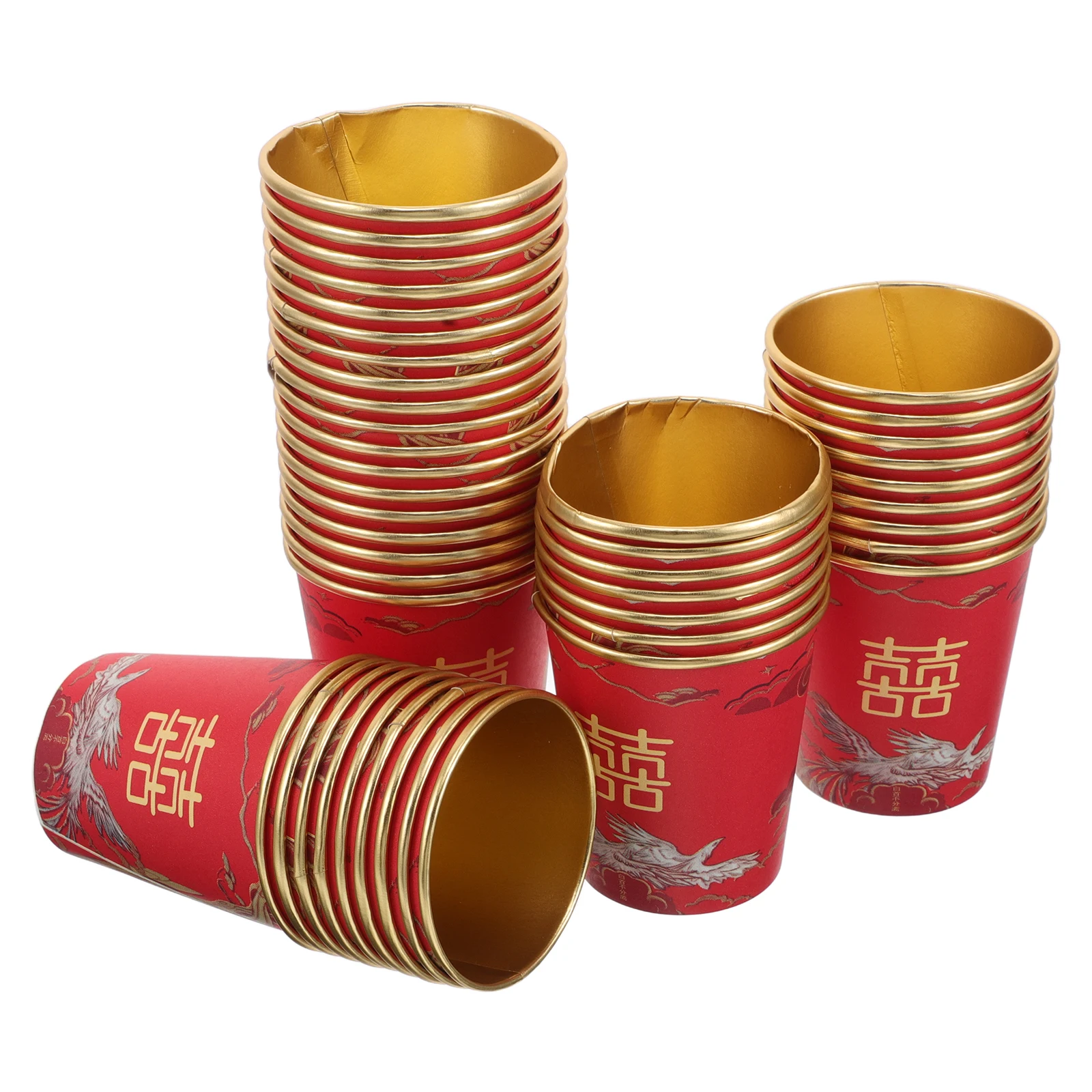 

50Pcs Red Gold Foil Wedding Tea Cups Disposable Paper Cups For Ceremony Hot Drinks Party Supplies Thickened Design Wedding