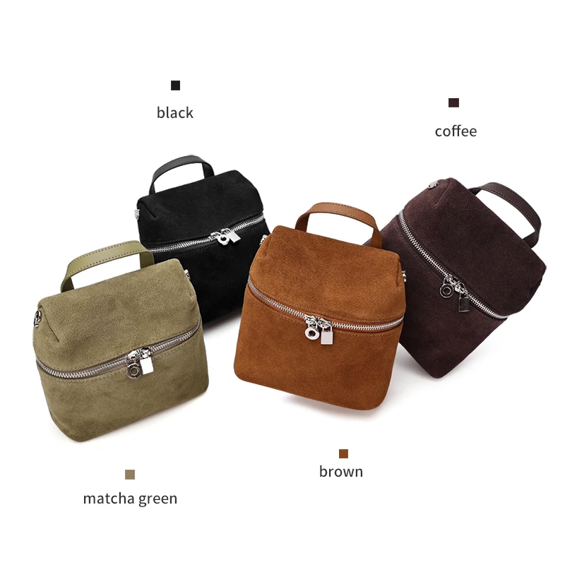 Women's Genuine Suede Cowhide Mini Handbag Crossbody Bag Retro Real Leather Small Top‑Handle Purse Daily Ladies Shoulder Pouch