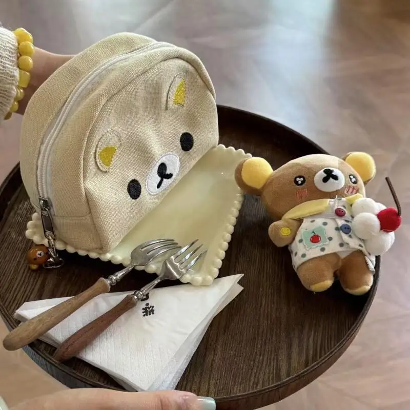 

Милая косметичка Rilakkuma с вышивкой, многофункциональная портативная сумка для хранения, кошелек для поездок, сумка для шарфа