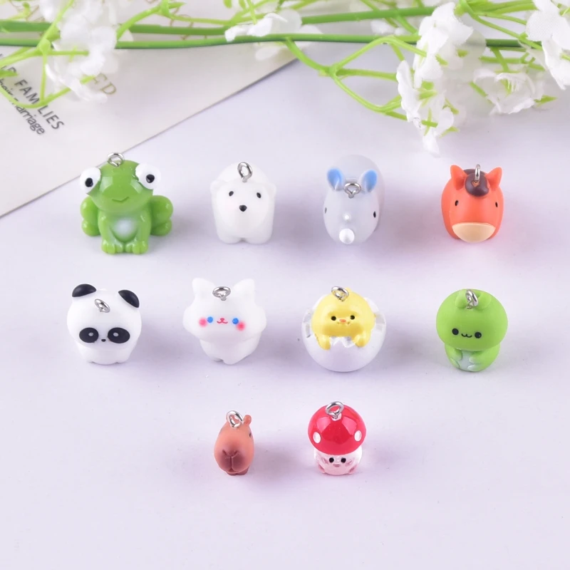10pcs Polar Bear Frog Mushroom Cartoon Animal Resin Charms for Earring Keychain DIY Decoration Fashion Jewelry Accessories