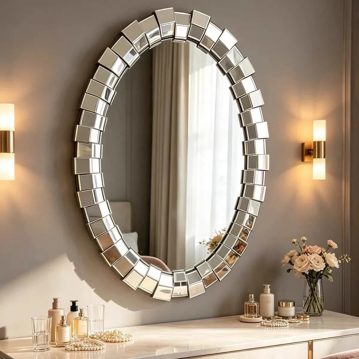 c69  European light luxury bathroom mirror wall wall bathroom mirror makeup mirror concave-convex three-dimensional