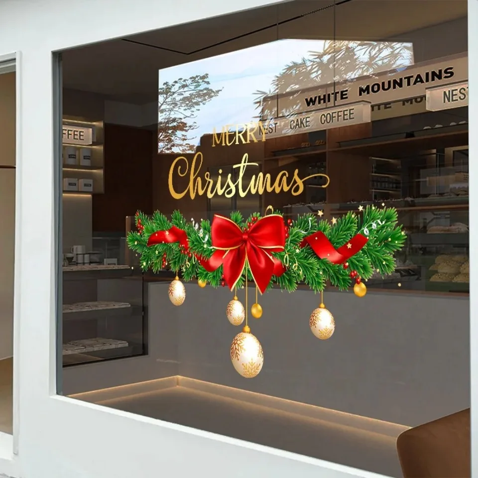 ​Christmas Window Sticker 45x60cm Static Cling Removable PVC Decal with Snowflake Tree Pattern for Home Cafe Decor Holiday Gift