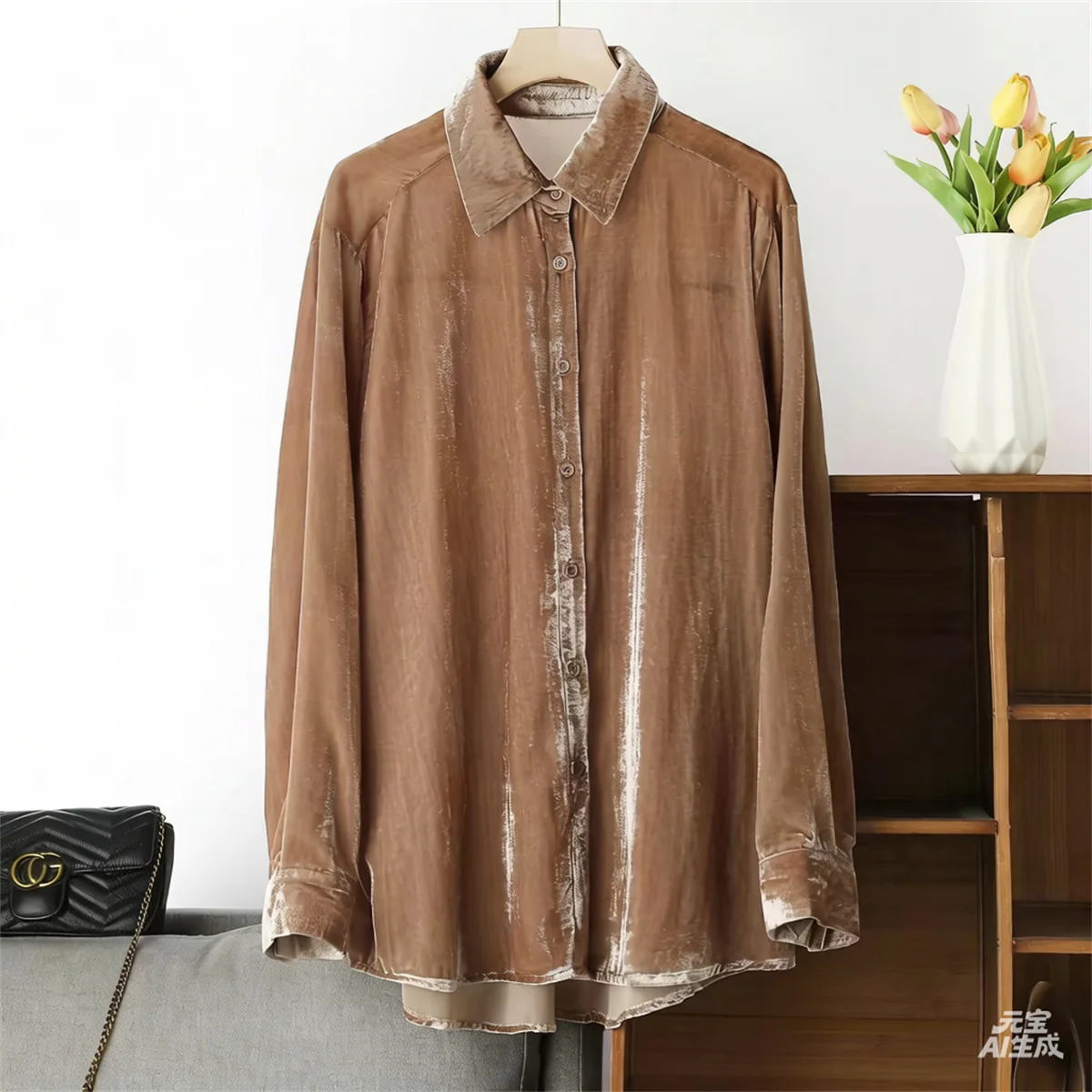 Blusa Vintage para Mujer, Camisa de Terciopelo de Manga Larga, Estilo Coreano Informal y Holgado, Nueva Moda de Otoño, Top Informal con Estilo