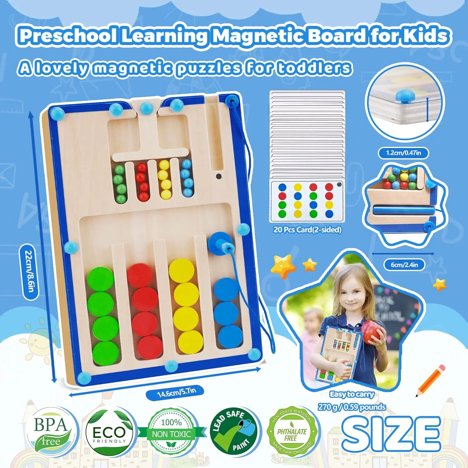 Magnetisches, farblich passendes Puzzle-Brettspielzeug für Kinder, Montessori-Spielzeug für Kleinkinder für 3 4 5 6 Jahre alte Jungen und Mädchen, Geburtstagsgeschenke, Holz S