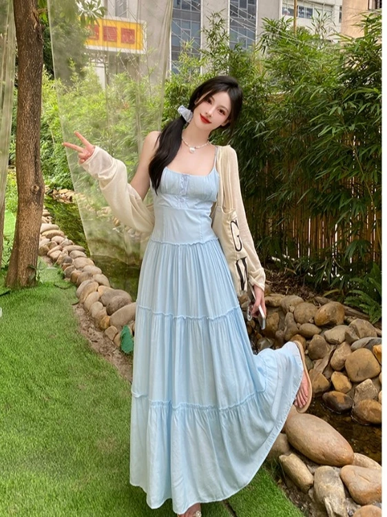 

Новинка! Модный корейский кардиган-топ больших размеров синего цвета без бретелек для женщин, тонкий, с защитой от солнца, для повседневной носки, длинный.