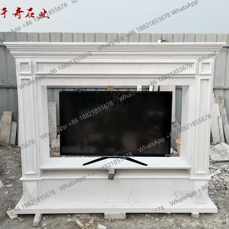 D178 Marble fireplace TV cabinet stone carving European marble, decorative cabinet ornament stone