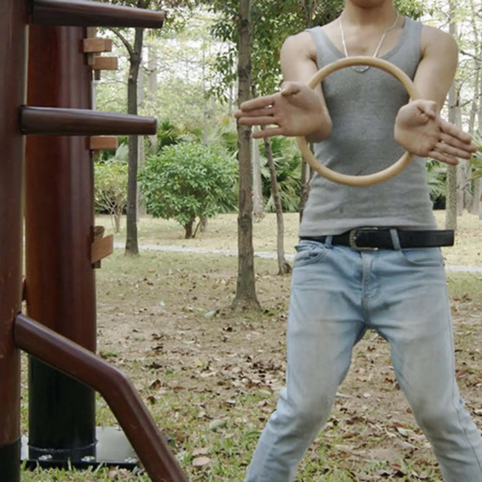 Acessório de Treinamento de Força Wing Chun com Anel de Madeira de Rattan para Sessões de Kung Fu