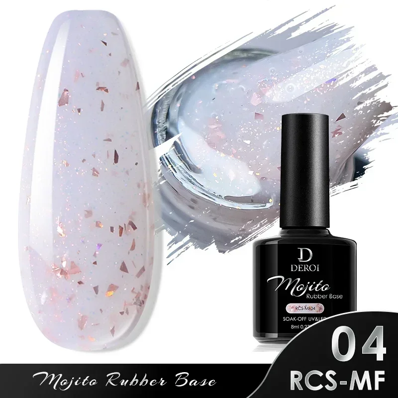 DEROI Glitter Rubber Base Top Matte Coat UV Gel Nail Polish Natural for Nail Art Semi Permanent Nude Natural Soak Off Manicure