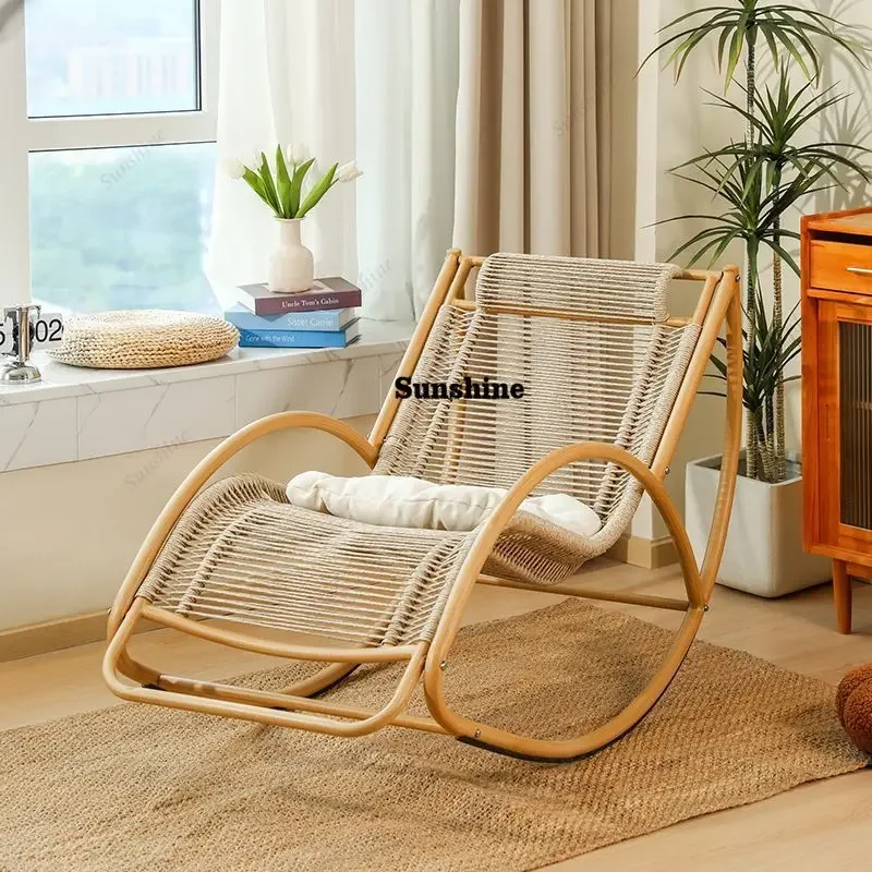 Balcony leisure rocking  waterproof sunscreen courtyard recliner rattan lunch break lazy chair elderly reclinerY