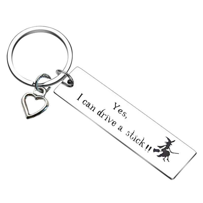 Women Witchy Gifts Keychain Halloween Witch Yes I Can Drive A Stick Key Rings Best Friend Gifts