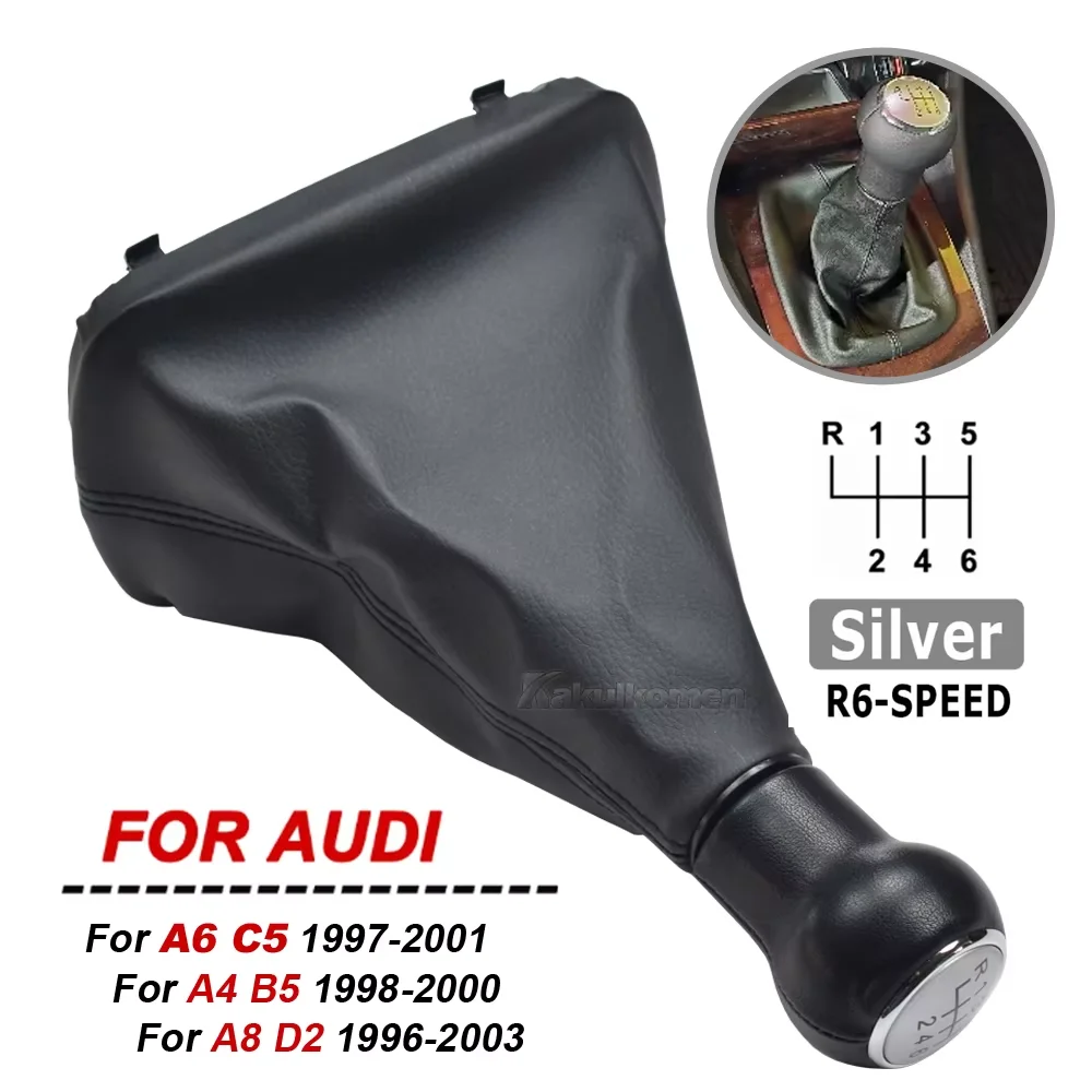 For Audi A6 C5 A4 B5 A8 D2 1996-2003 New 5 6 Speed Gear Shift Knob Shifter Lever Stick Gaiter Boot Leather Cover Car Accessories
