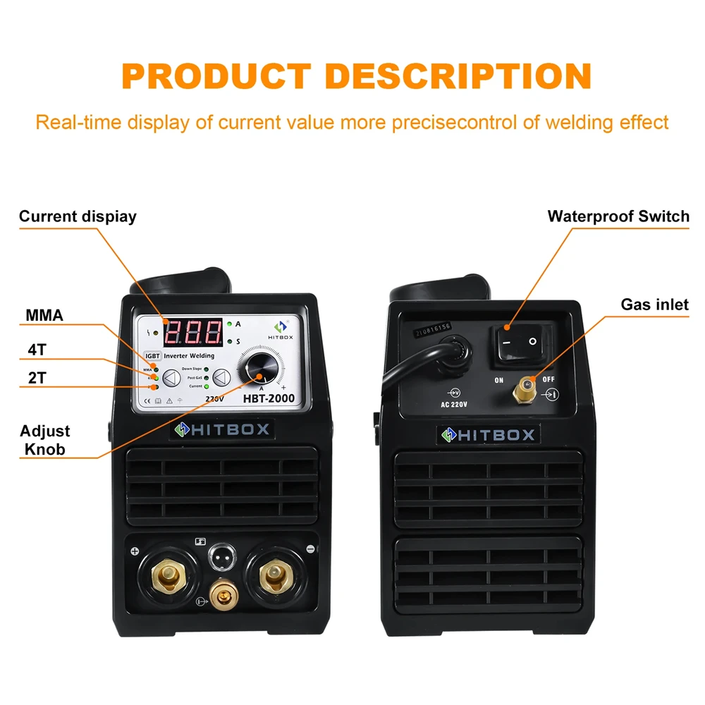 HITBOX DC Tig Welding Machine Real 200A TIG MMA ARC Stick Welders IGBT Inverter Welding HBT2000 220-240V 2T 4T Soldador Welder