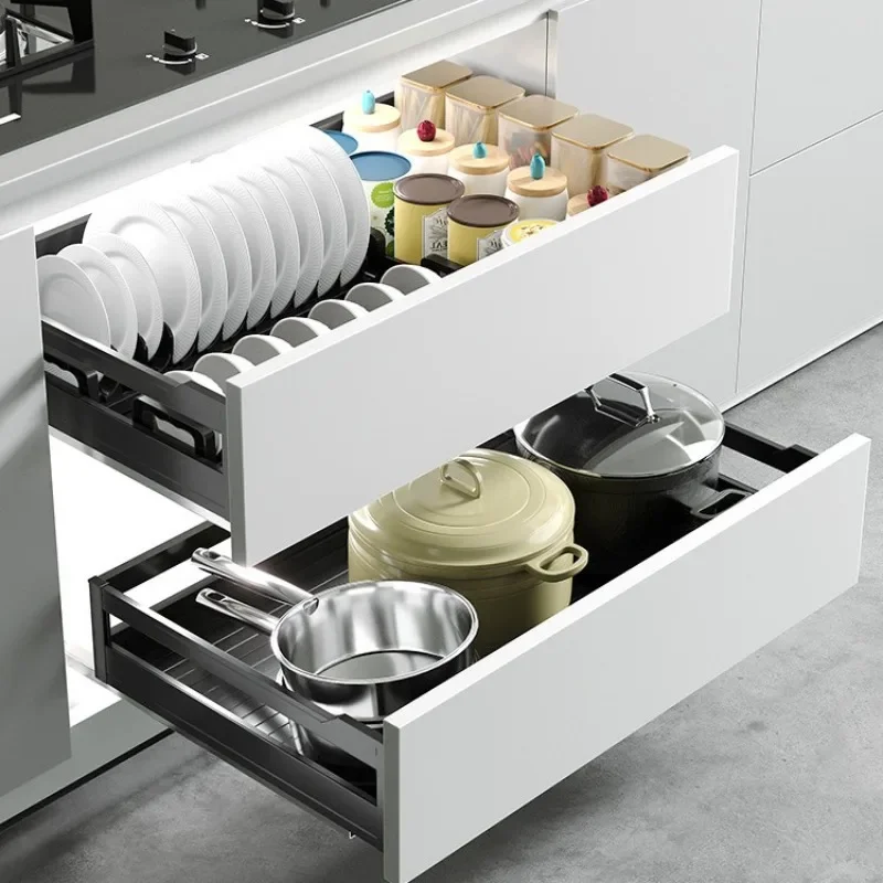 Kitchen Cabinet Drawer Shallow Cabinet Non-Standard Aluminum Alloy Double Layer Bowl Basket Cabinet Shallow Pull Basket Dish Rac